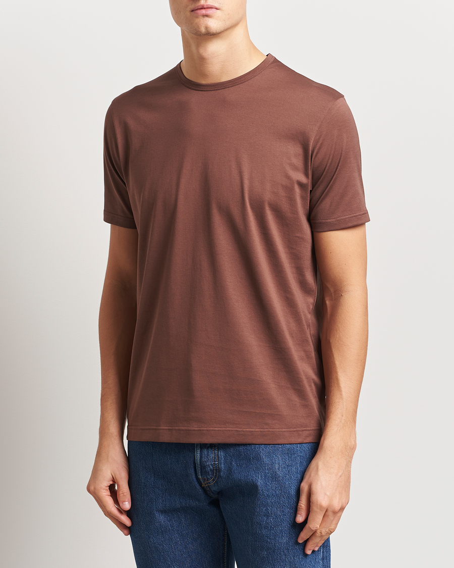 Homme | T-shirts | Sunspel | Crew Neck Q82 Cotton T-Shirt Cocoa Brown