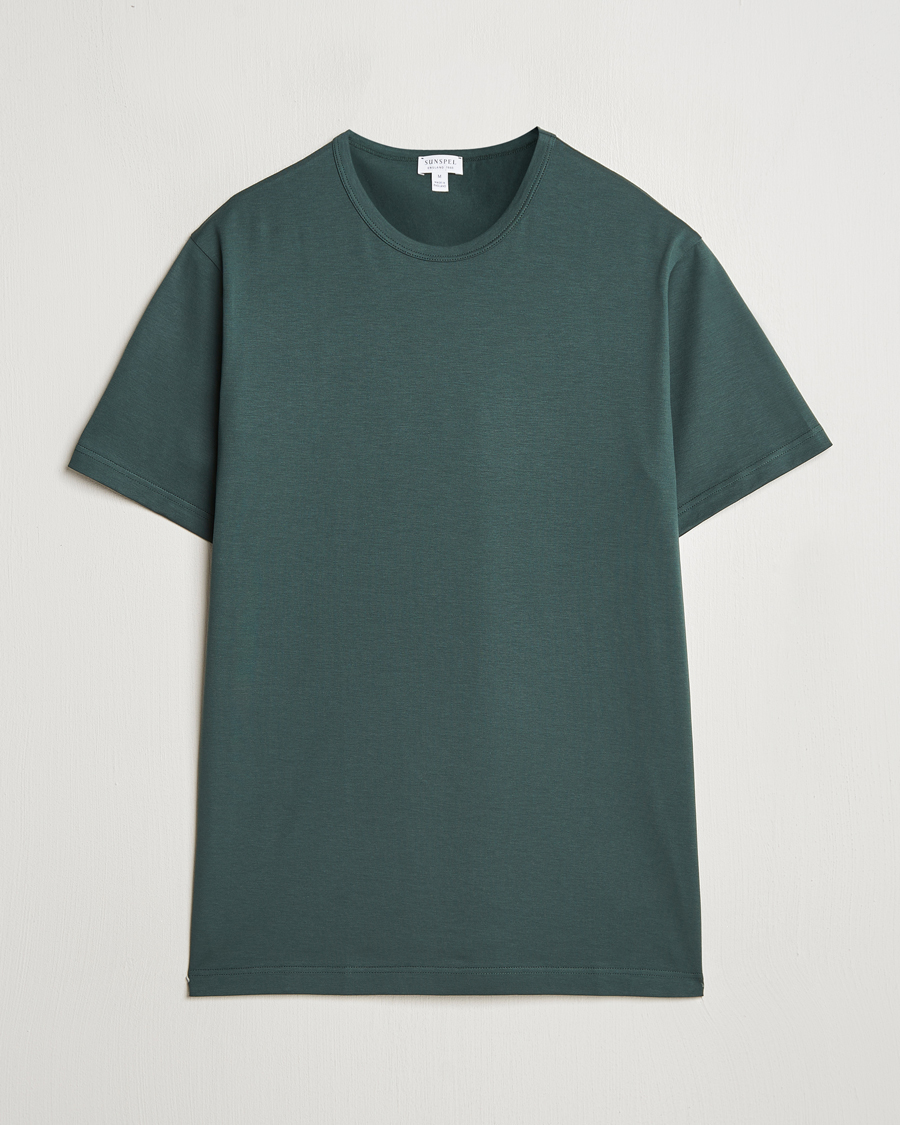 Homme | T-shirts | Sunspel | Crew Neck Q82 Cotton T-Shirt Holly Green