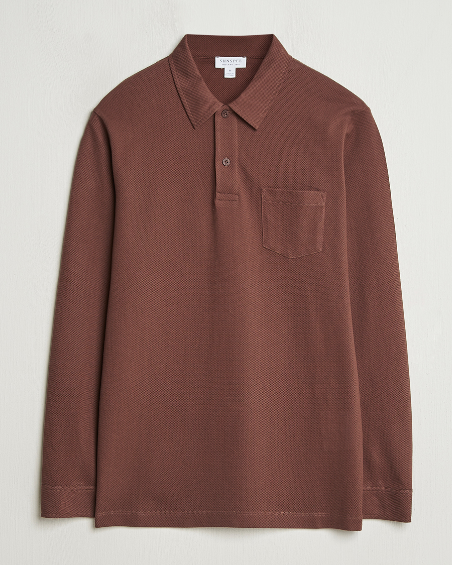 Homme | Pulls Et Tricots | Sunspel | Long Sleeve Riviera Polo Shirt Cocoa Brown