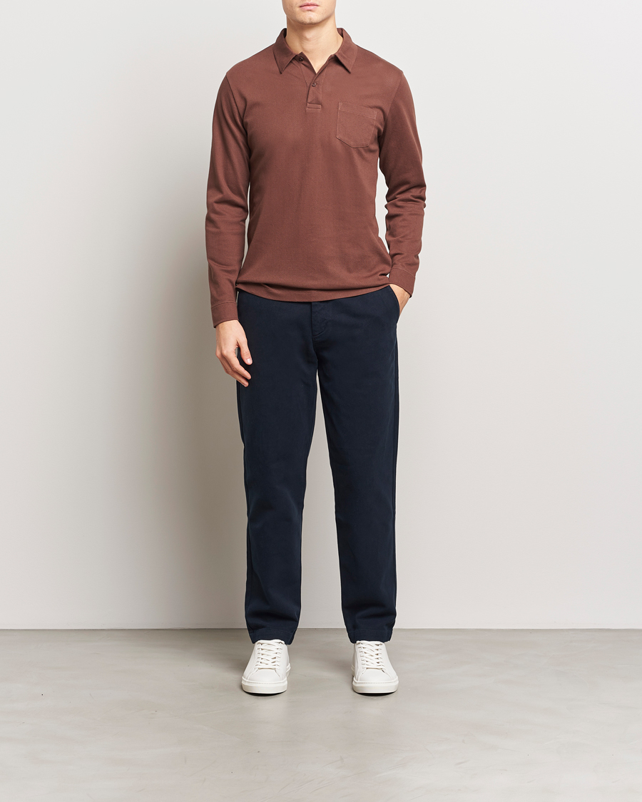 Homme | Pulls Et Tricots | Sunspel | Long Sleeve Riviera Polo Shirt Cocoa Brown