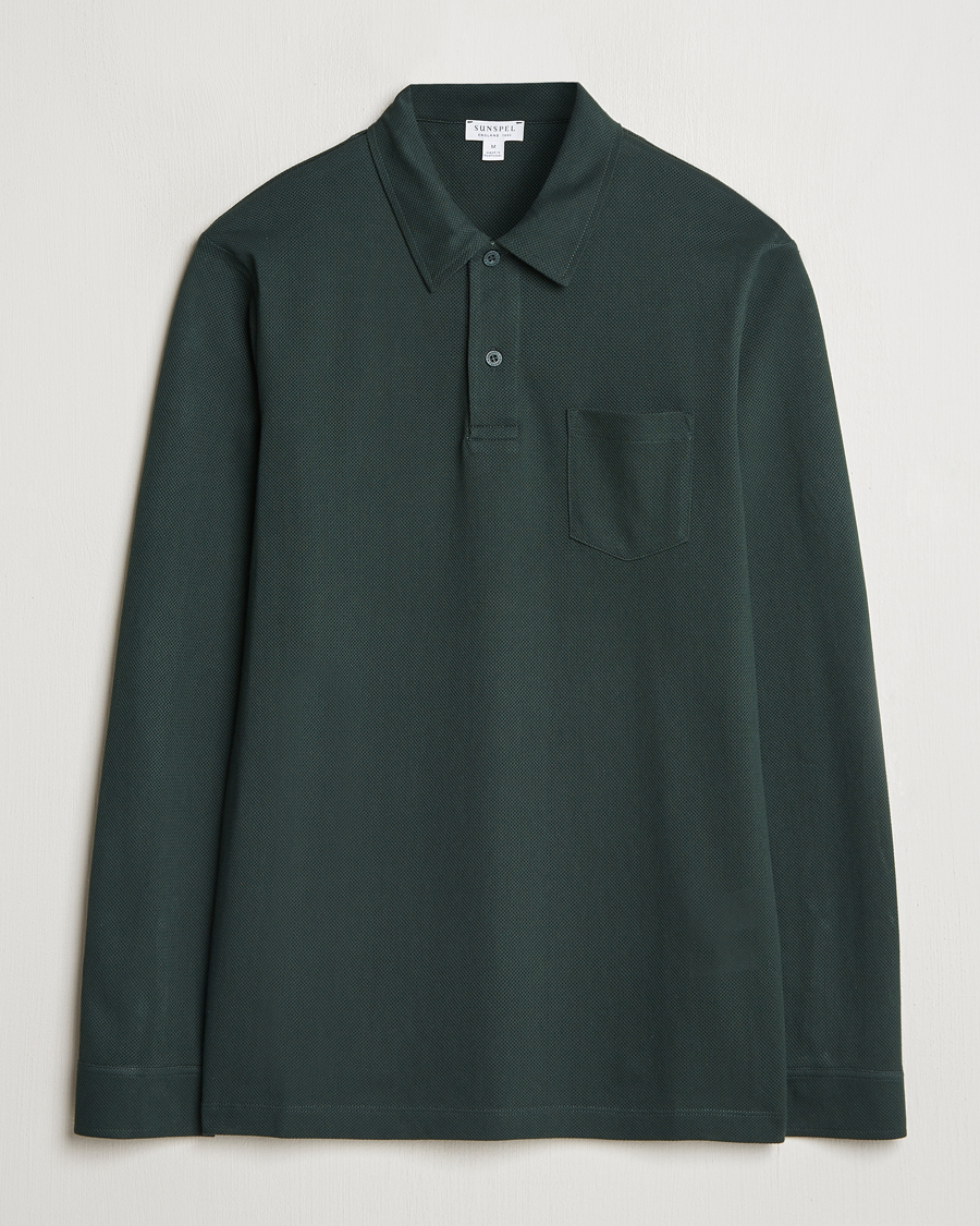Homme | Pulls Et Tricots | Sunspel | Long Sleeve Riviera Polo Shirt Holly Green