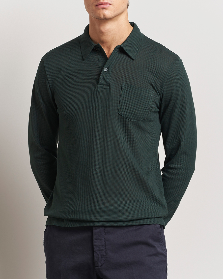 Homme | Pulls Et Tricots | Sunspel | Long Sleeve Riviera Polo Shirt Holly Green