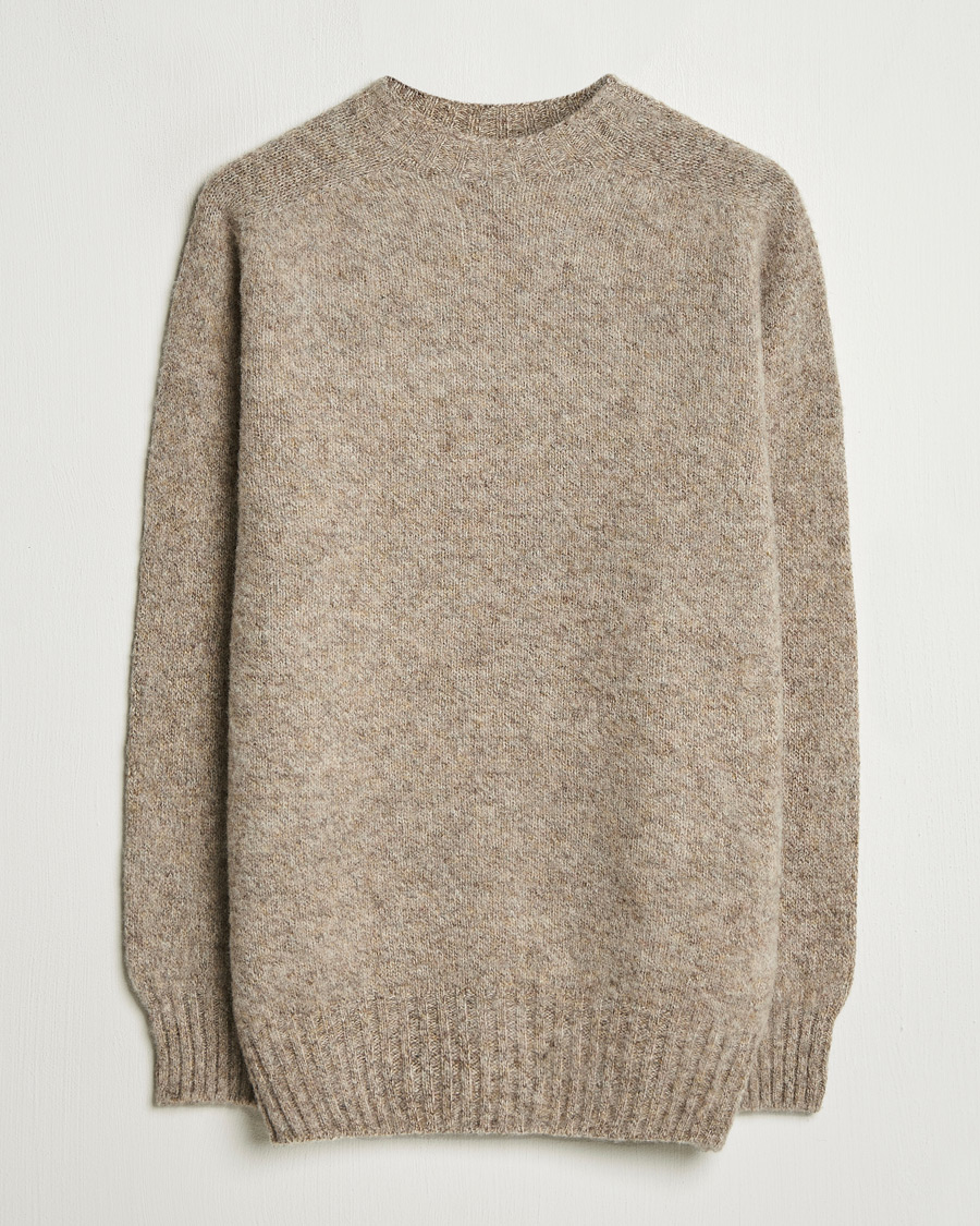 Homme | Pulls Et Tricots | Sunspel | Brushed Shetland Crew Neck Oatmeal Melange