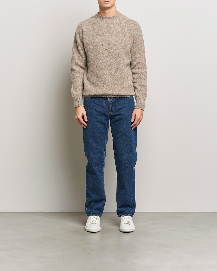 Homme | Pulls Et Tricots | Sunspel | Brushed Shetland Crew Neck Oatmeal Melange