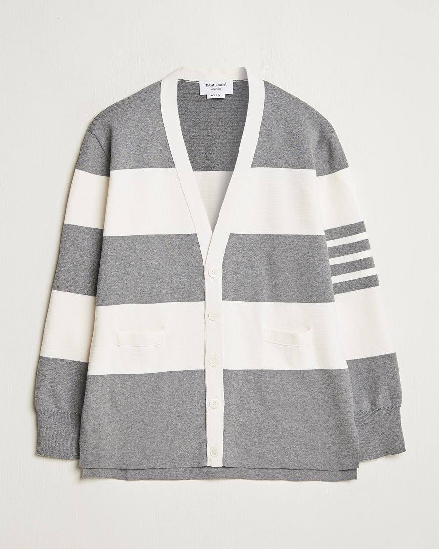 Homme | Pulls Et Tricots | Thom Browne | Rugby Stripe Cotton Cardigan Grey/White