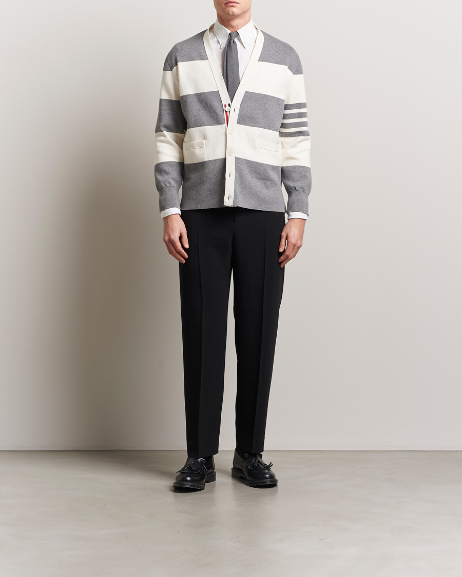 Homme | Pulls Et Tricots | Thom Browne | Rugby Stripe Cotton Cardigan Grey/White