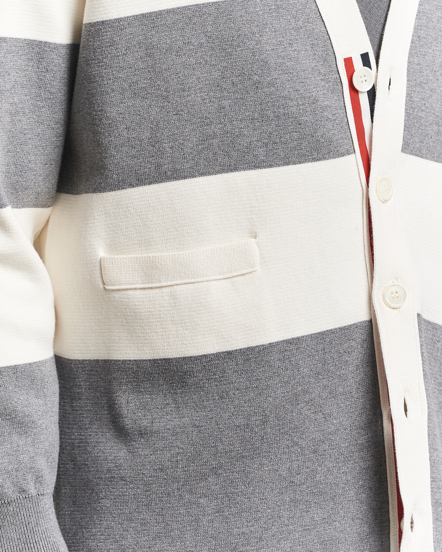 Homme | Pulls Et Tricots | Thom Browne | Rugby Stripe Cotton Cardigan Grey/White