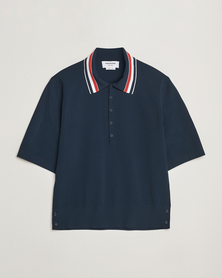 Homme | Polos | Thom Browne | Needle Stitch Tennis Polo Navy