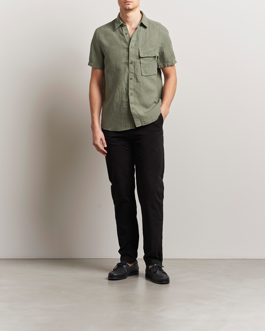 Homme | Chemises | Belstaff | Scale Short Sleeve Linen Shirt Surplus Green