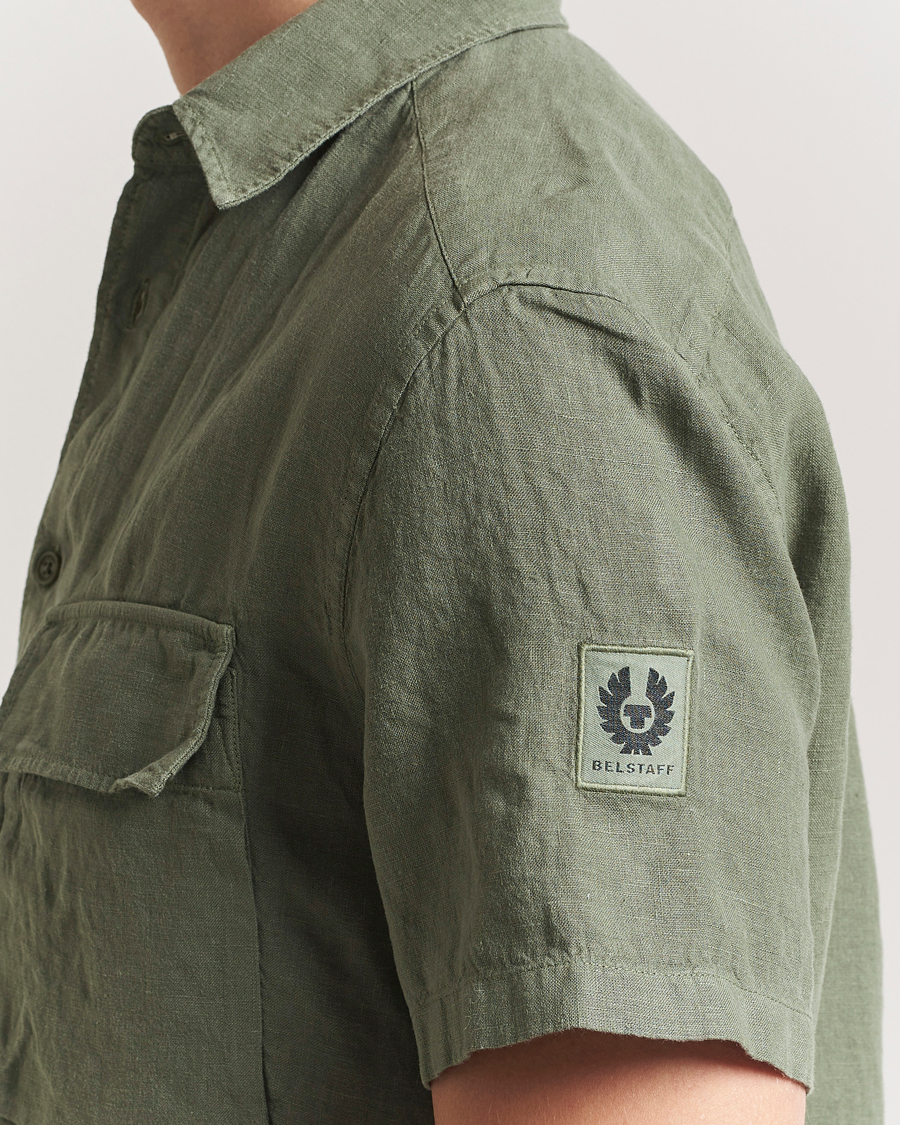 Homme | Chemises | Belstaff | Scale Short Sleeve Linen Shirt Surplus Green