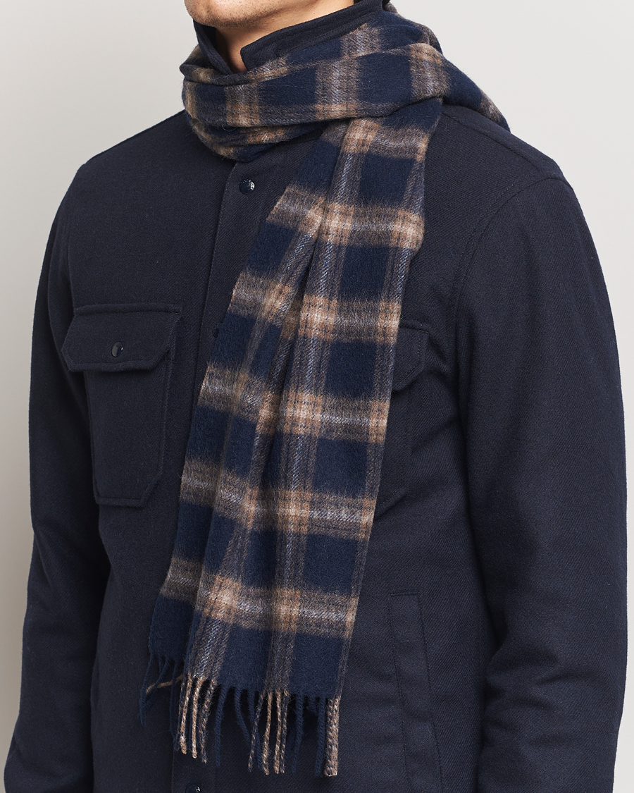 Homme | Amanda Christensen Wool Checked Scarf Navy Melange | Amanda Christensen | Wool Checked Scarf Navy Melange