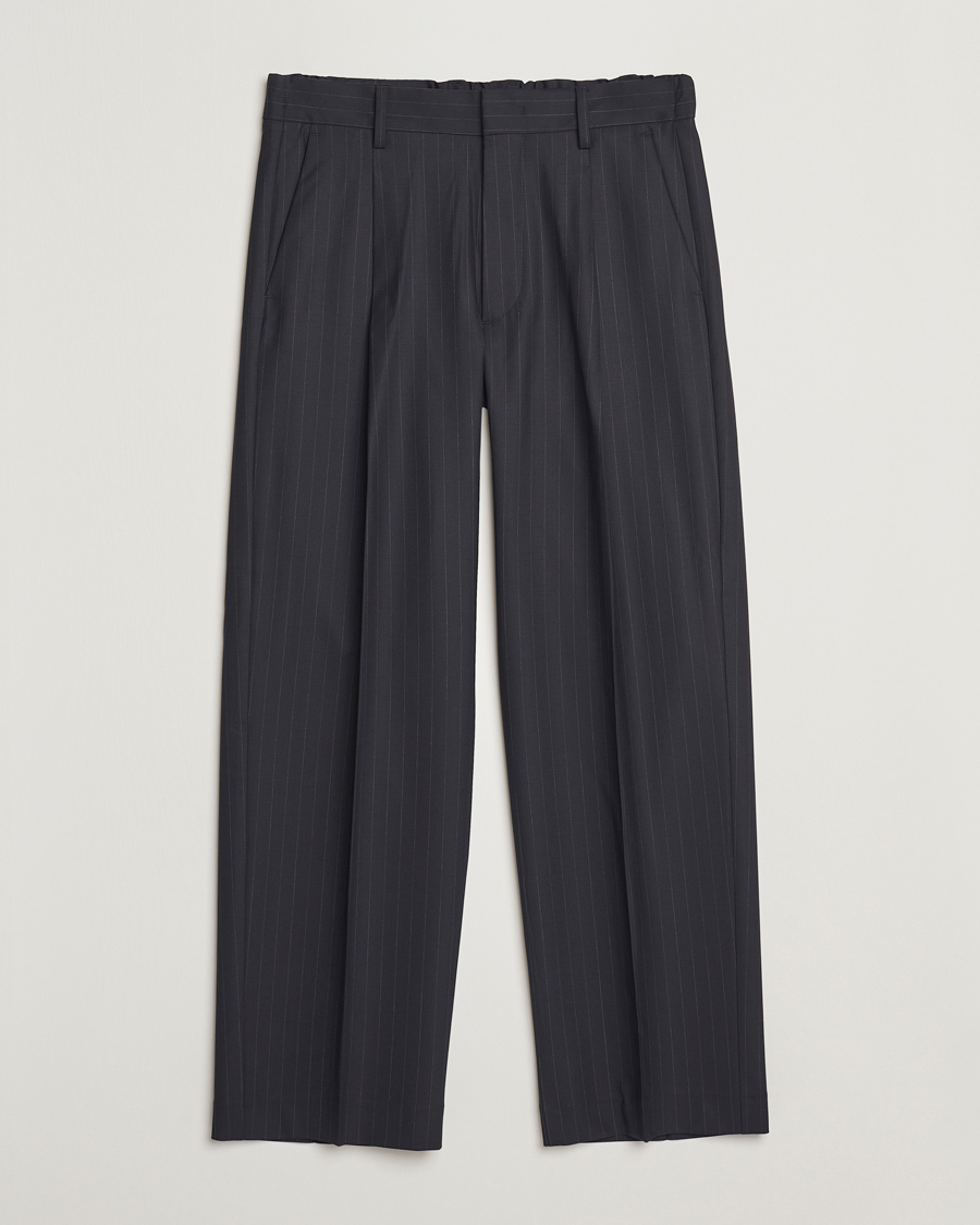 Homme | Pantalons | NN07 | Kay Wool Pinstriped Drawstring Trousers Navy