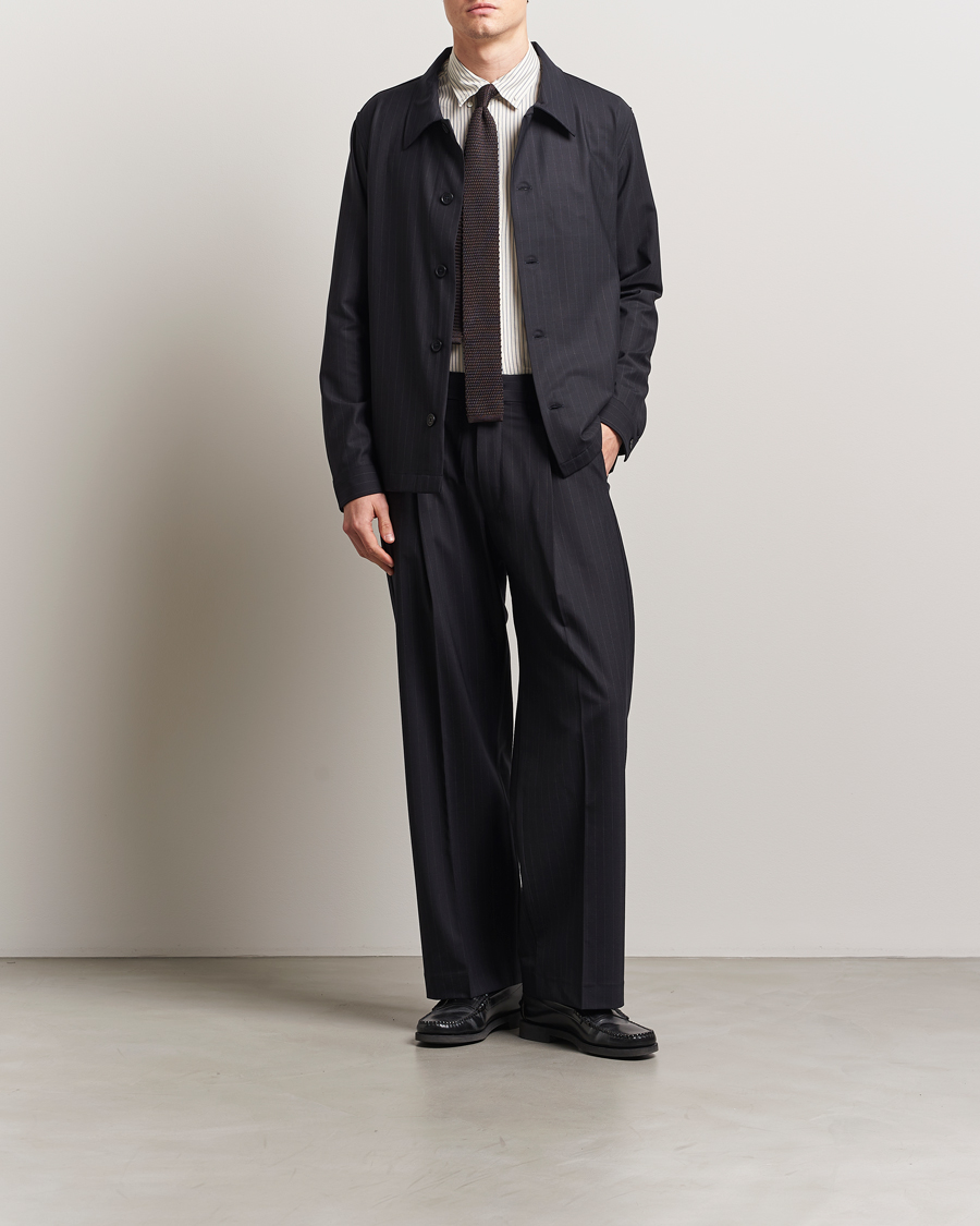 Homme | Pantalons | NN07 | Kay Wool Pinstriped Drawstring Trousers Navy