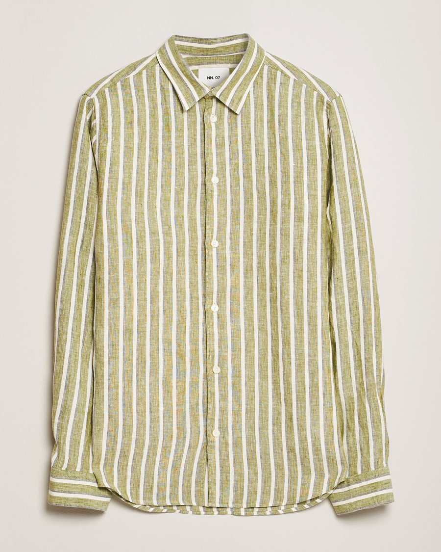 Homme | Chemises | NN07 | Enzo Striped Linen Shirt Green Multi