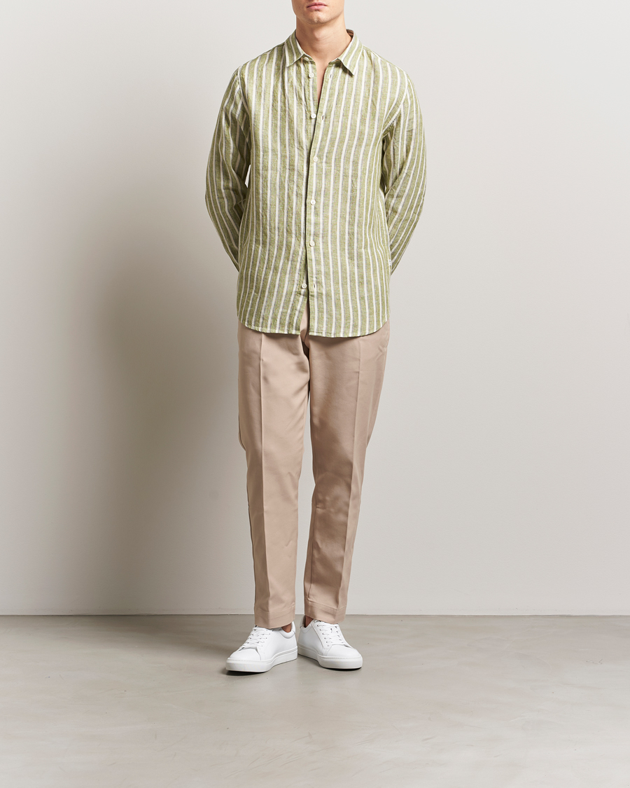 Homme | Chemises | NN07 | Enzo Striped Linen Shirt Green Multi