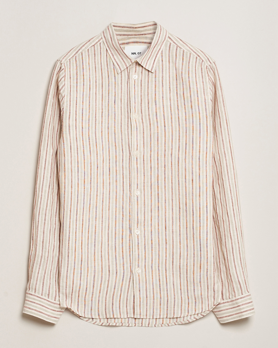 Homme | Chemises | NN07 | Enzo Striped Linen Shirt Brown Multi