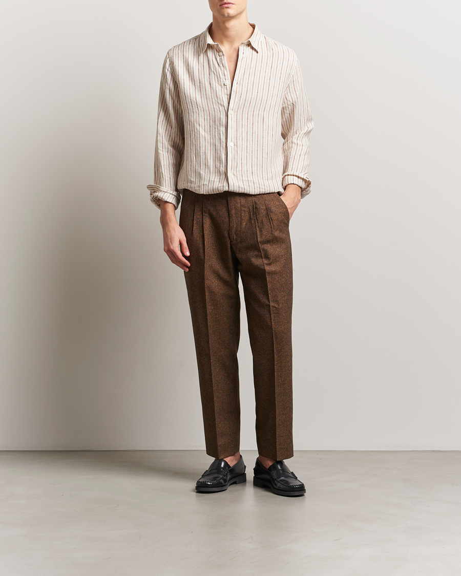 Homme | Chemises | NN07 | Enzo Striped Linen Shirt Brown Multi