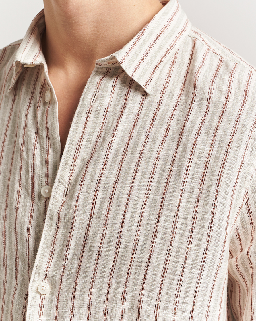 Homme | Chemises | NN07 | Enzo Striped Linen Shirt Brown Multi