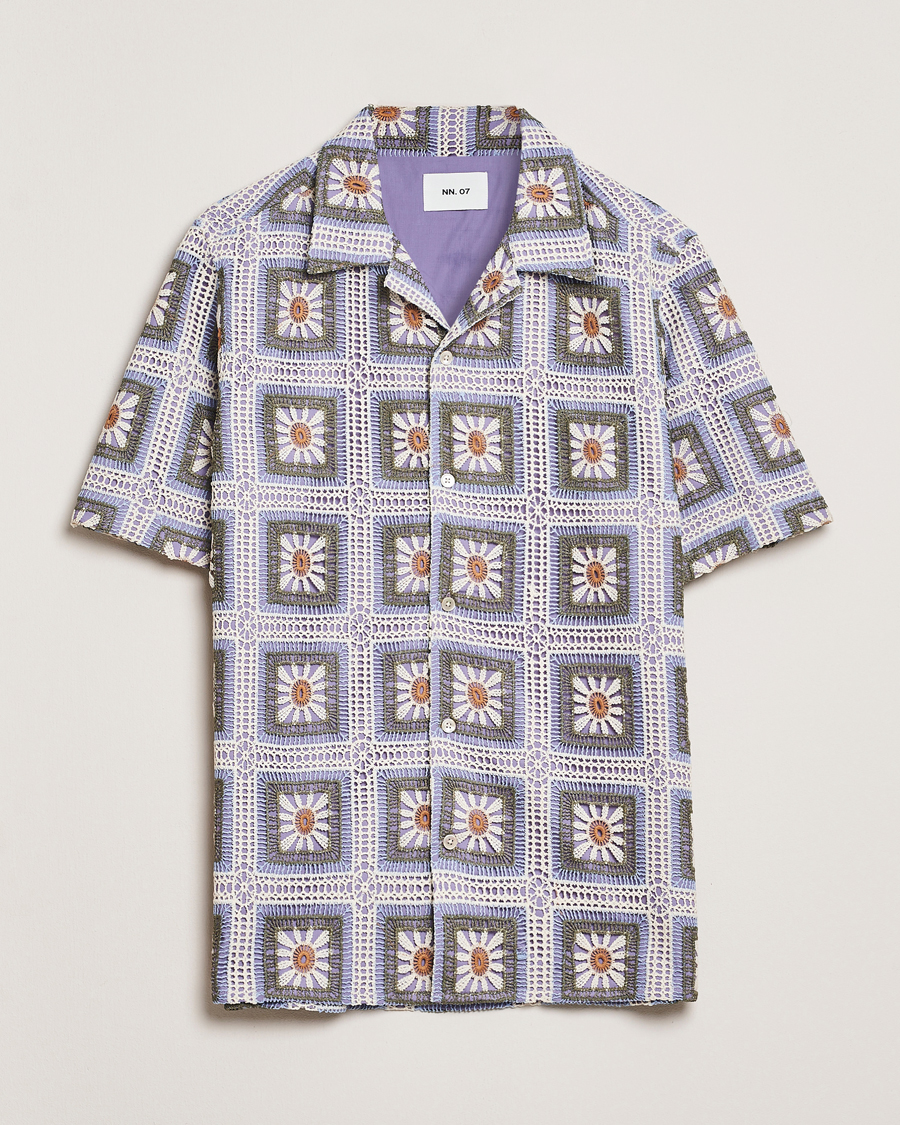 Homme | Chemises | NN07 | Julio Crochet Flower Short Sleeve Shirt Violette Multi
