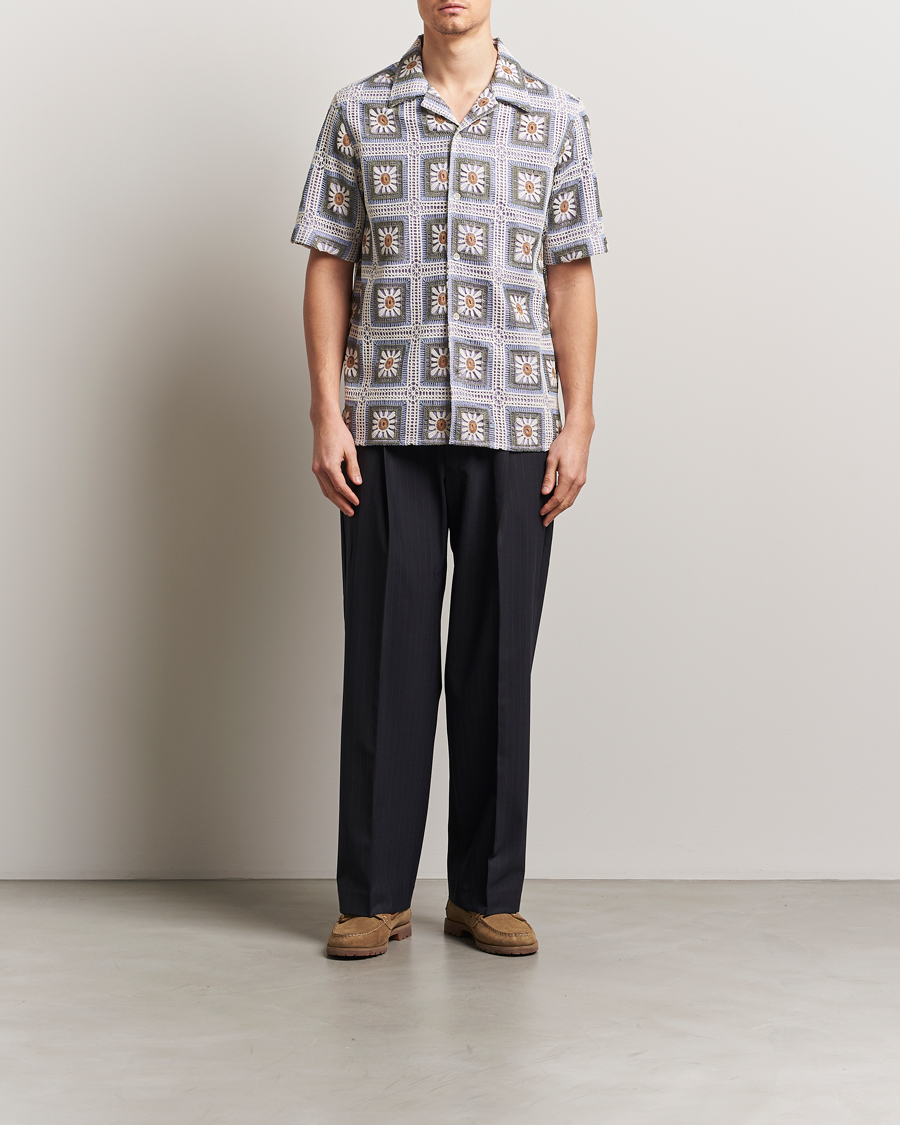 Homme | Chemises | NN07 | Julio Crochet Flower Short Sleeve Shirt Violette Multi