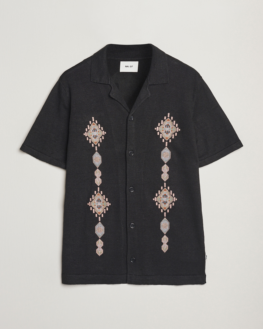 Homme | Chemises | NN07 | Henry Printed Knitted Short Sleeve Shirt Black