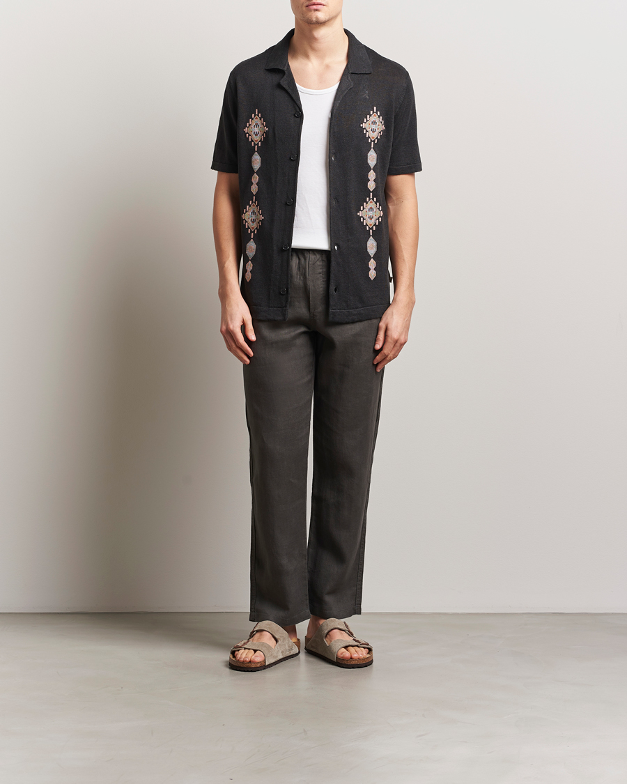 Homme | Chemises | NN07 | Henry Printed Knitted Short Sleeve Shirt Black