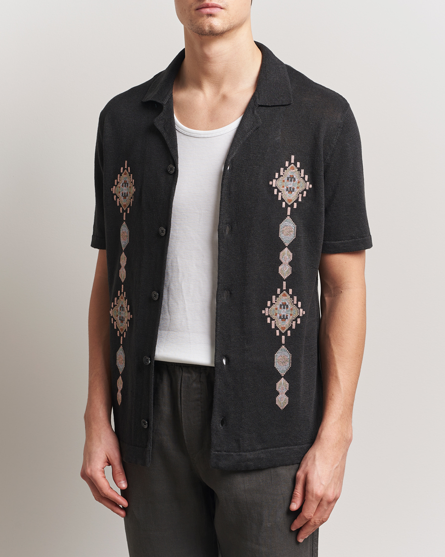 Homme | Chemises | NN07 | Henry Printed Knitted Short Sleeve Shirt Black