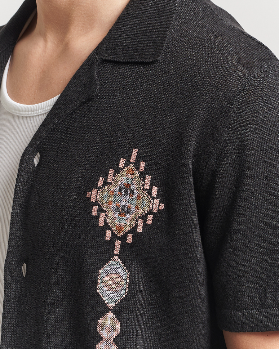 Homme | Chemises | NN07 | Henry Printed Knitted Short Sleeve Shirt Black