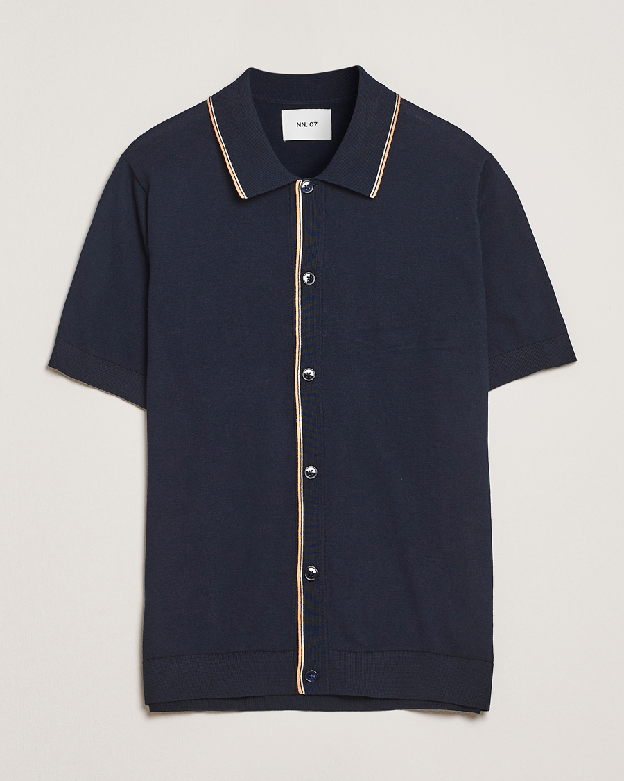 Homme | Chemises | NN07 | Nolan Paspoal Knitted Short Sleeve Shirt Navy Blue