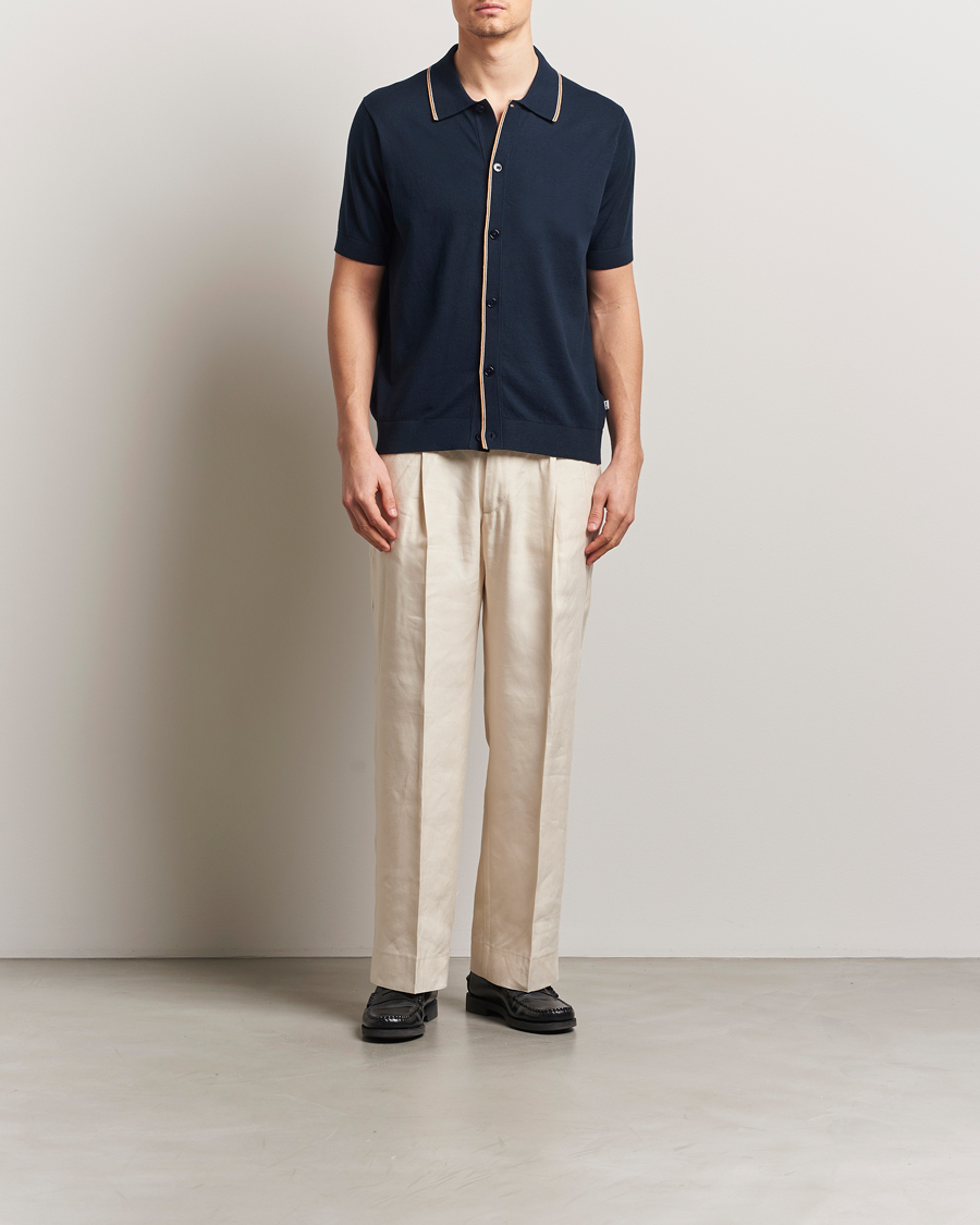 Homme | Chemises | NN07 | Nolan Paspoal Knitted Short Sleeve Shirt Navy Blue