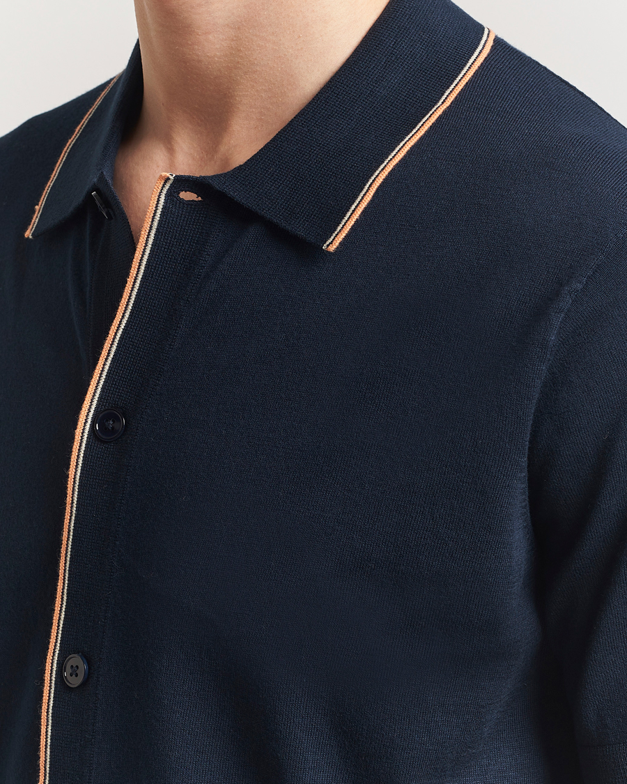 Homme | Chemises | NN07 | Nolan Paspoal Knitted Short Sleeve Shirt Navy Blue