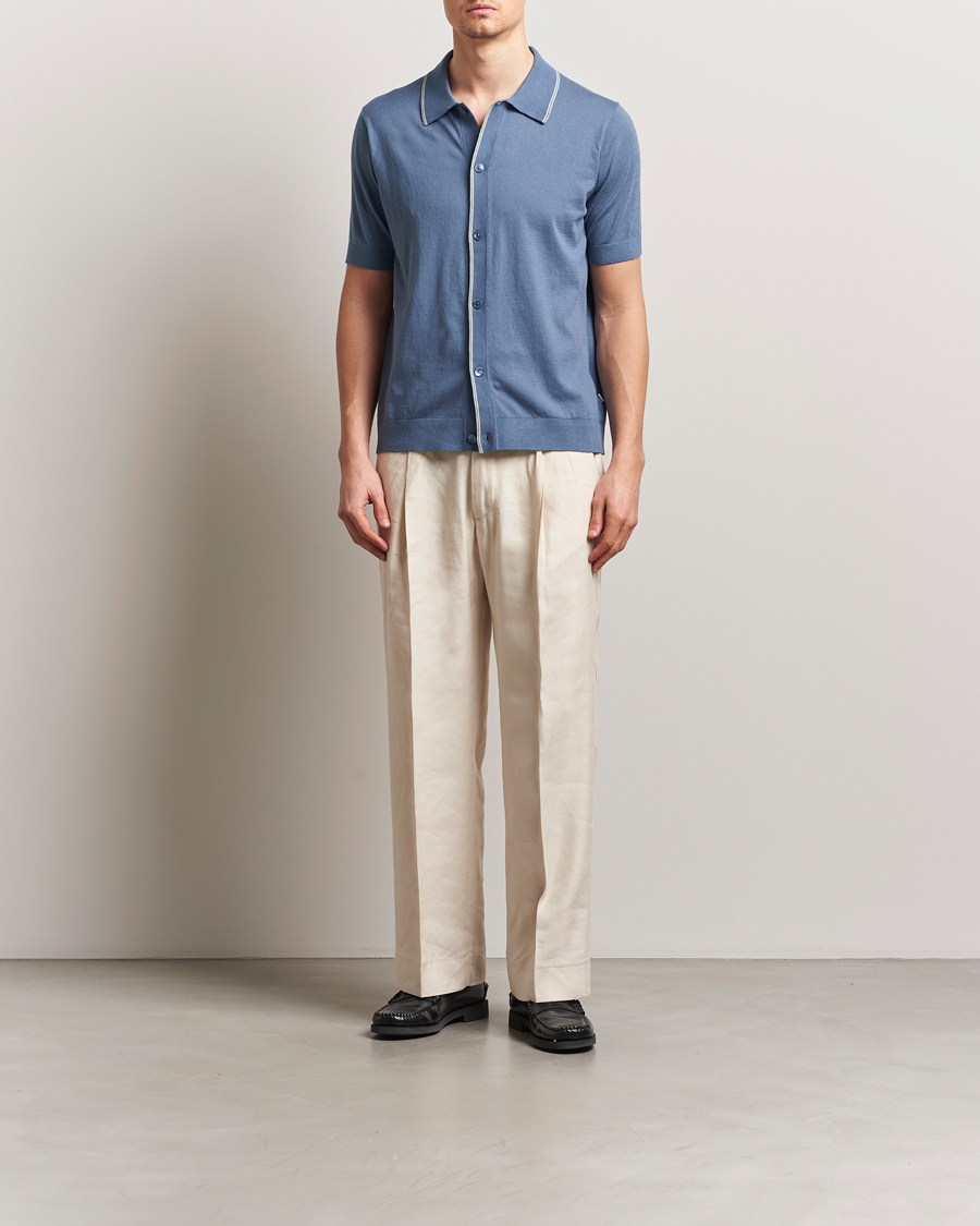Homme | Chemises | NN07 | Nolan Paspoal Knitted Short Sleeve Shirt Bering Blue