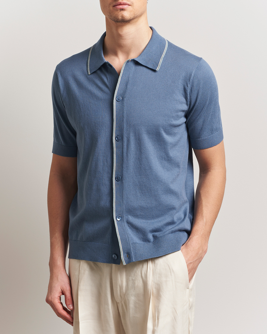 Homme | Chemises | NN07 | Nolan Paspoal Knitted Short Sleeve Shirt Bering Blue