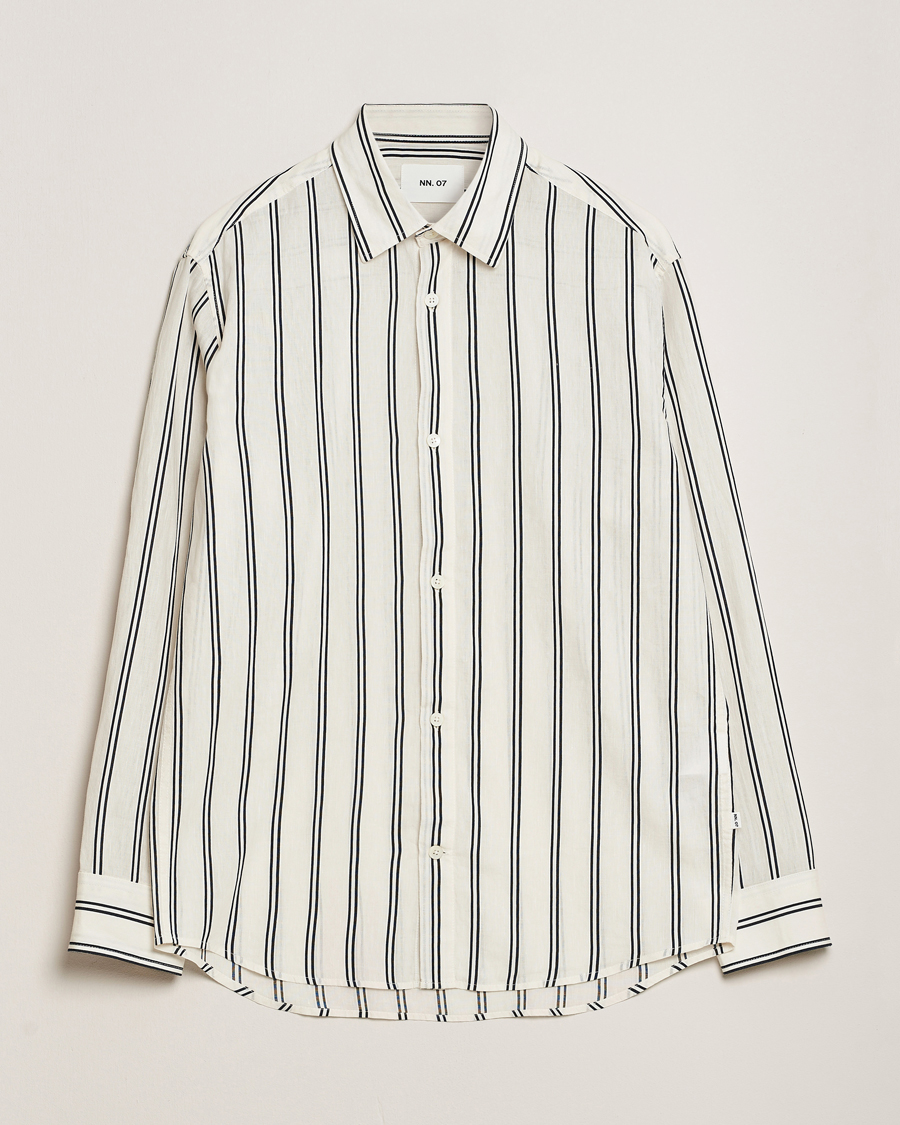 Homme | Chemises | NN07 | Freddy Striped Cotton/Linen Shirt White/Black
