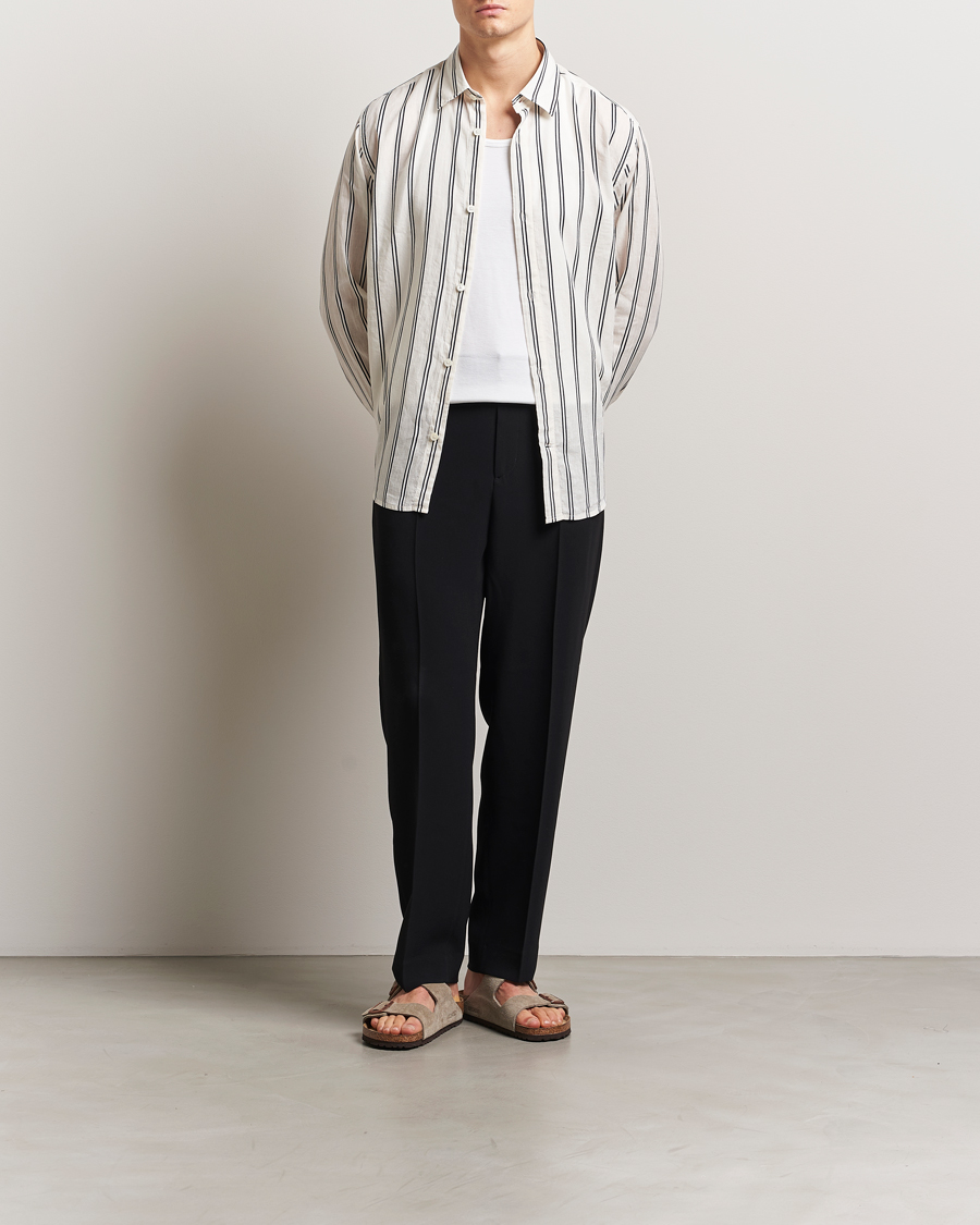 Homme | Chemises | NN07 | Freddy Striped Cotton/Linen Shirt White/Black