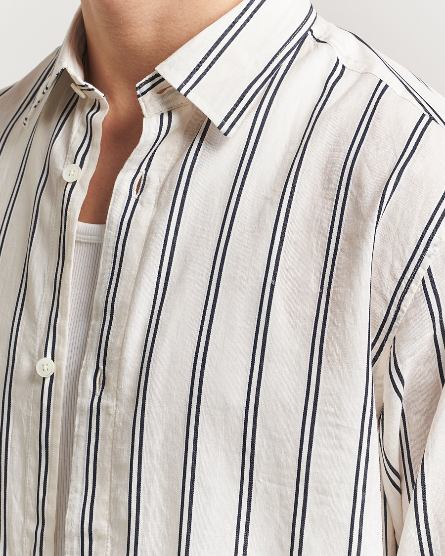 Homme | Chemises | NN07 | Freddy Striped Cotton/Linen Shirt White/Black