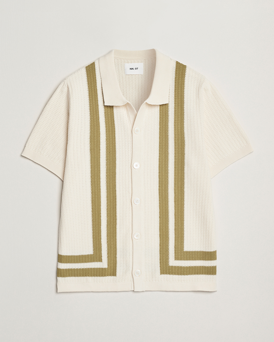 Homme | Chemises | NN07 | Ares Knitted Short Sleeve Shirt Ivory/Green