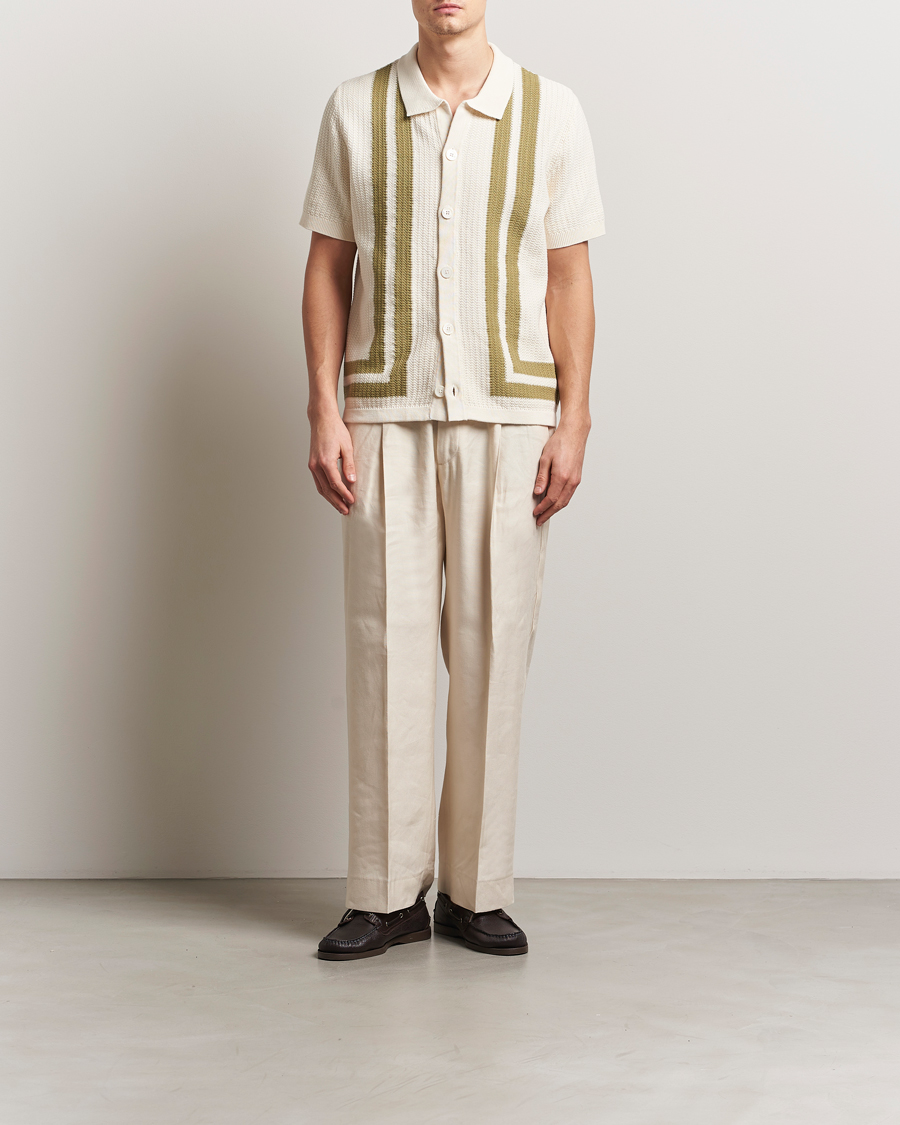 Homme | Chemises | NN07 | Ares Knitted Short Sleeve Shirt Ivory/Green