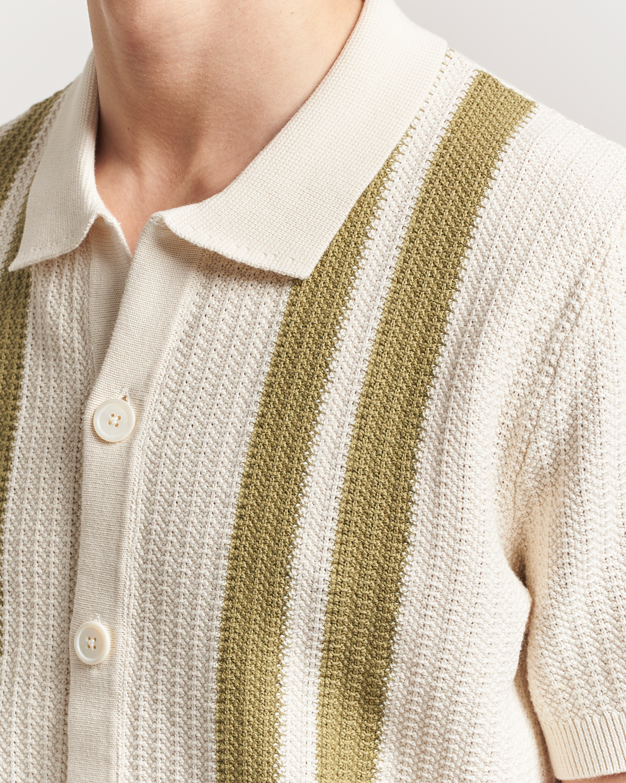 Homme | Chemises | NN07 | Ares Knitted Short Sleeve Shirt Ivory/Green