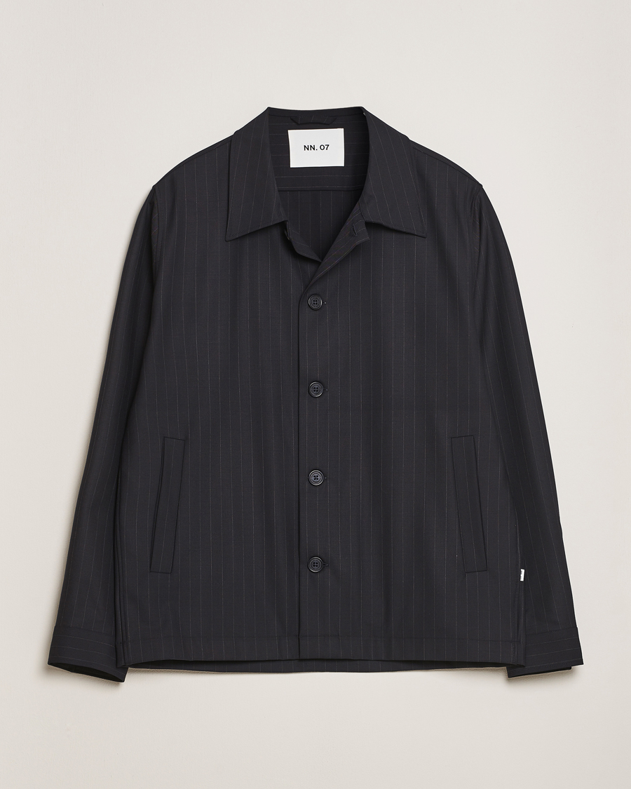 Homme | Chemises | NN07 | Zander Pinstriped Overshirt Navy/White