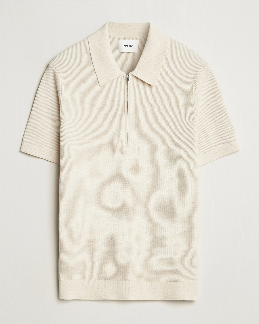 Homme | Polos | NN07 | Hansie Half Zip Knitted Polo Ivory