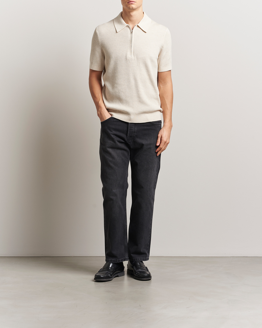 Homme | Polos | NN07 | Hansie Half Zip Knitted Polo Ivory