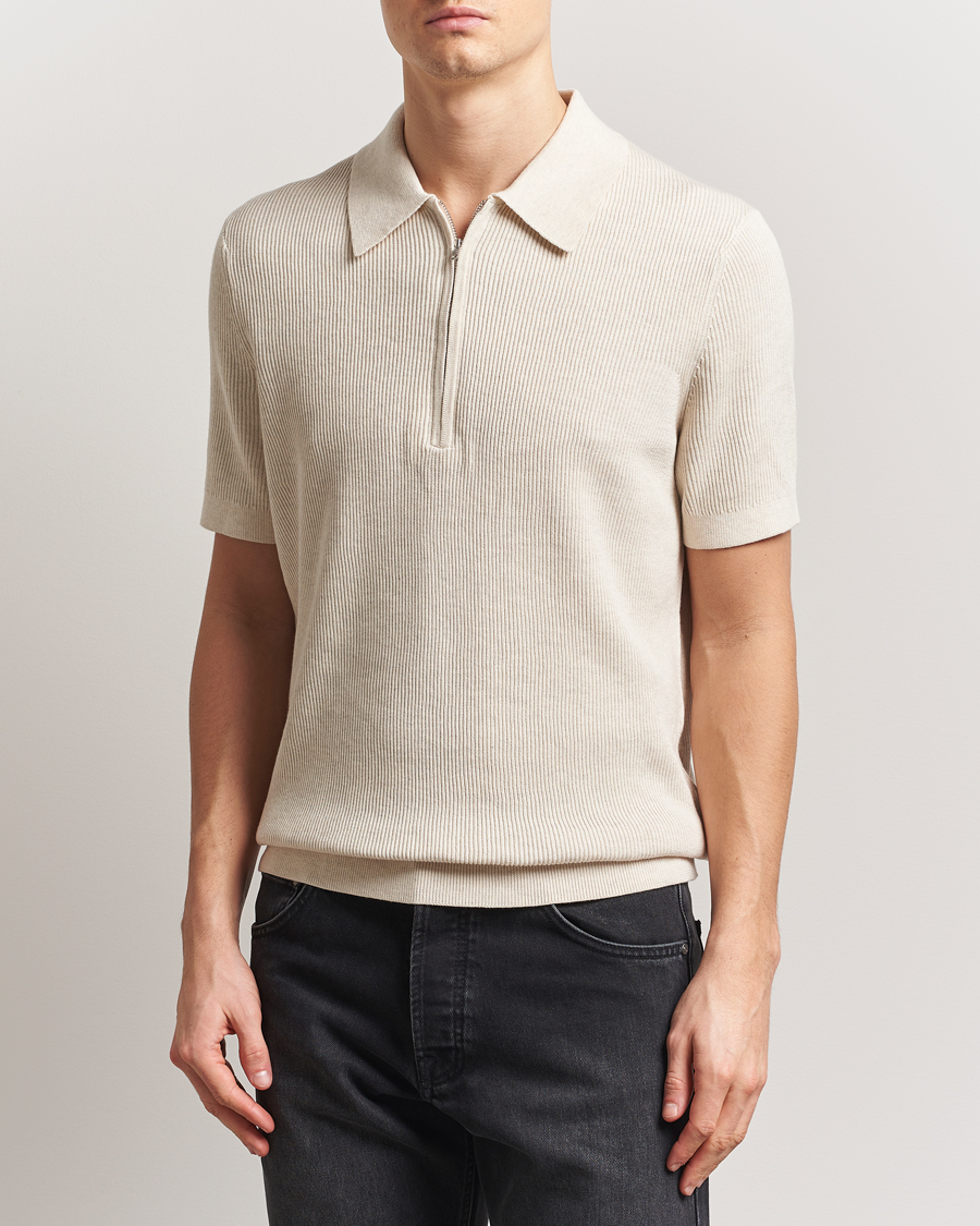Homme | Polos | NN07 | Hansie Half Zip Knitted Polo Ivory