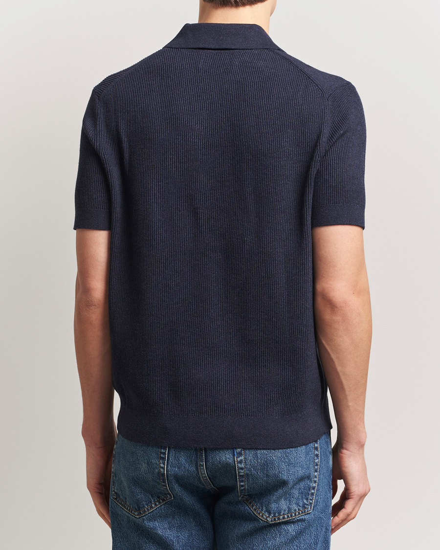 Homme | Polos | NN07 | Hansie Half Zip Knitted Polo Navy Melange