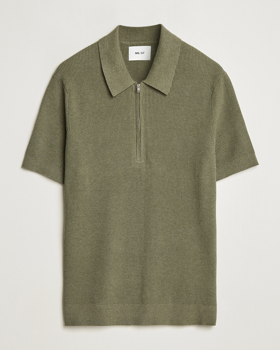 Homme | Polos | NN07 | Hansie Half Zip Knitted Polo Capers Green