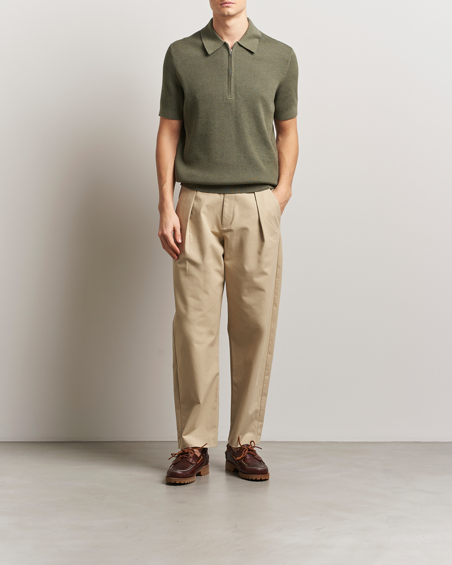 Homme | Polos | NN07 | Hansie Half Zip Knitted Polo Capers Green