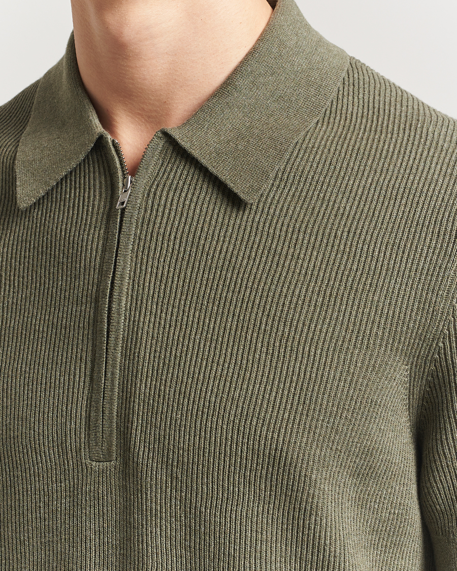 Homme | Polos | NN07 | Hansie Half Zip Knitted Polo Capers Green