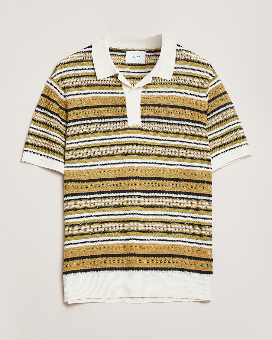 Homme | Polos | NN07 | Noam Striped Knitted Polo Evergreen
