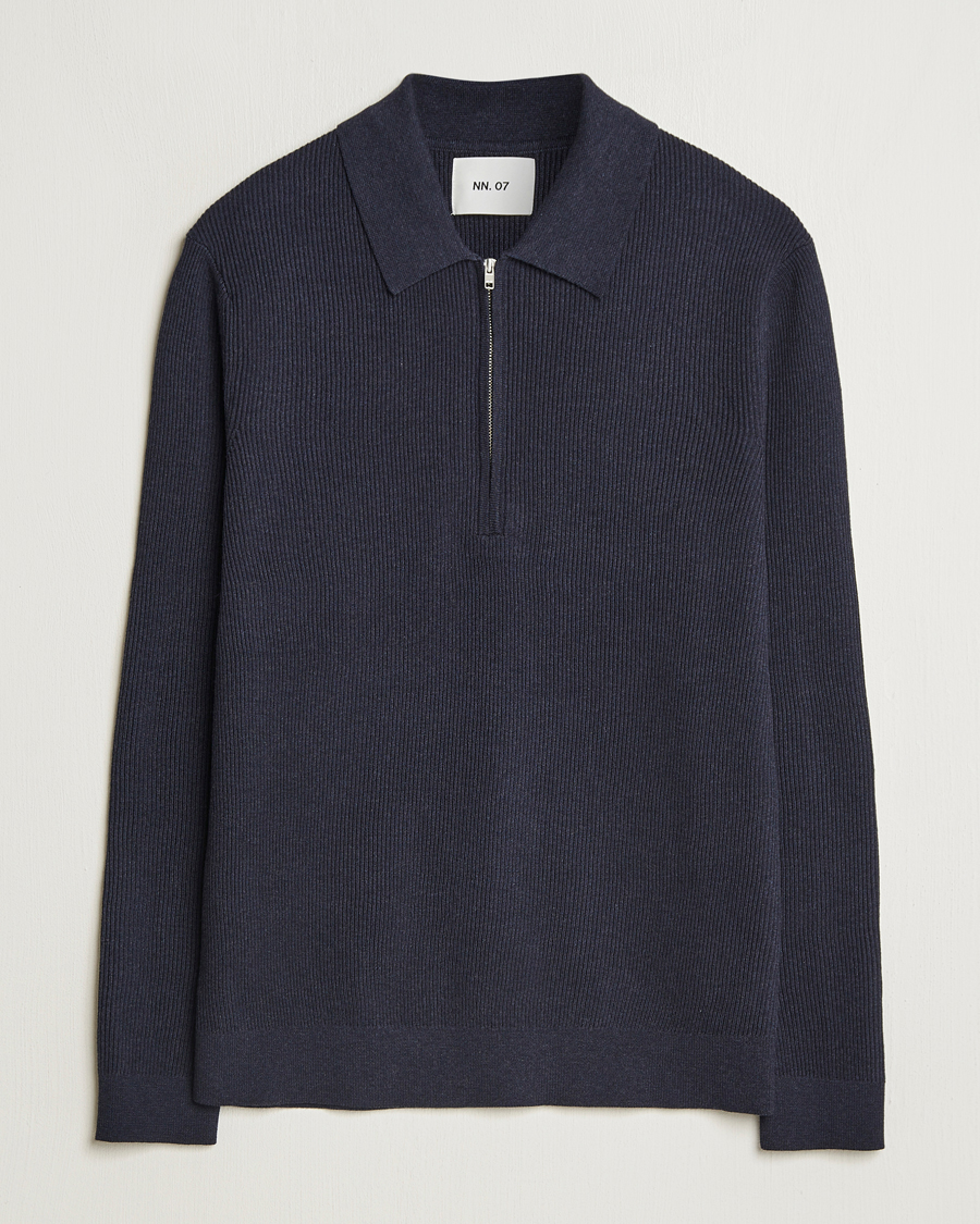 Homme | Pulls Et Tricots | NN07 | Hansie Ribbed Knitted Half Zip Navy Melange