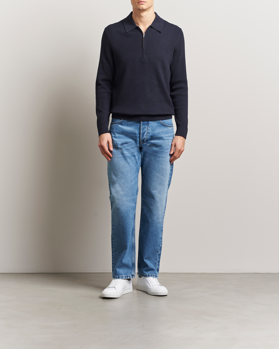 Homme | Pulls Et Tricots | NN07 | Hansie Ribbed Knitted Half Zip Navy Melange
